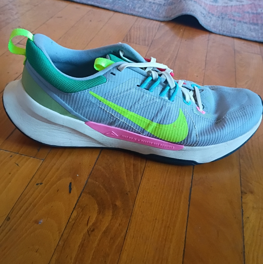 Lightly Used Nike acg juniper trail running shoe sz 12, Grey, Volt, And Pink